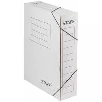 STAFF Папка архивная с резинкой, А4, 75 мм, микрогофрокартон, белый