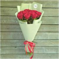 Розы Премиум 15 шт красные высота 50 см в зеленой упаковке арт.11621 - Просто роза ру