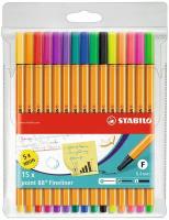 Капиллярная ручка линер point 88, 15 цветов, 10 базовых + 5 неоновых, фломастер для скетчинга