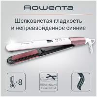 Выпрямитель для волос Rowenta Volumizer SF4655F0 с 8 режимами, встроенной щеткой для укладки, керамическими плавающими пластинами, белый/розовый