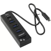 Разветвитель USB-C Orient JK-331 Type C хаб - концентратор 3 порта USB3.0 + картридер + выключатель линейка - чёрный