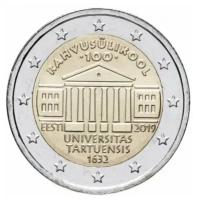 Памятная монета 2 евро 100-лет Тартурскому университету, Эстония, 2019 г. в. Монета в состоянии UNC (из мешка)