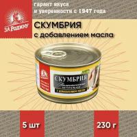 Скумбрия в масле, атлантическая, кусочки, За Родину, 5 шт. по 230 г