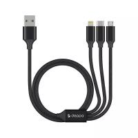 Кабель Deppa 3 in 1 USB - microUSB/USB Type-C/Lightning (72299), 1 шт., черный, 1 м