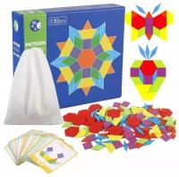 Деревянная мозаика танграм монтессори Pattern Blocks 130 деталей