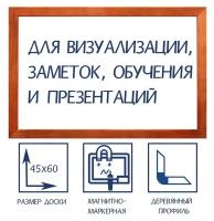 Доска магнитно-маркерная 45х60 см, Calligrata, в деревянной рамке (морилка темная)