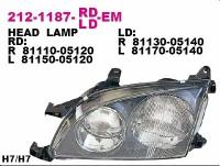 Фара передн лев с ЭК TOYOTA: AVENSIS 98-02, 2121187LLDEM DEPO 212-1187L-LD-EM