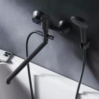 Смеситель для ванны AM.PM X-Joy S F85B90122 черный, поворотный излив 325 мм, душевой набор, керамический картридж, покрытие High Gloss, латунь