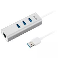 USB-концентратор ANKER Aluminum 3-Port USB 3.0 and Ethernet Hub, разъемов: 3