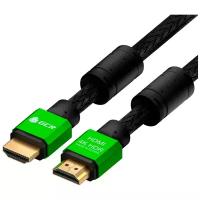 Greenconnect Кабель 1.2m HDMI версия 2.0, HDR 4:2:2, Ultra HD, 4K 60 fps 60Hz/5K*30Hz, 3D, AUDIO, 18.0 Гбит/с, 28/28 AWG, OD7.3mm, тройной экран, нейлон, AL корпус зеленый, ферритовые кольца, GCR-51005