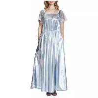 Платье из серебряного шёлка с обнажённой линией плеч