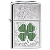 Оригинальная бензиновая зажигалка ZIPPO 24699 Shamrock Design с покрытием High Polish Chrome - Клевер