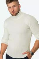 Мужской джемпер свитер водолазка в рубчик с высоким воротом Happy Fox молоко 48 маломерит на 1 размер точно