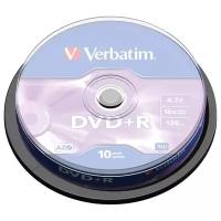 Диски DVD+R (плюс) VERBATIM 4,7 Gb 16x, комплект 10 шт., Cake Box, 43498