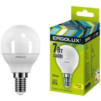 LED лампа шарик 7Вт Е14 3000К(теплый свет) - LED-G45-7W-E14-3K (Ergolux) (код 12142)