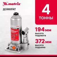 Домкрат гидравлический бутылочный, 4 т, h подъема 194-372 мм Matrix 50763