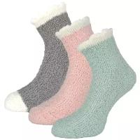 Женские демисезонные носки Guarneri из мягкого кораллового флиса, 3 пары в подарочном пакете. Размер 36-40. Цвет серый, розовый, голубой