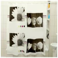 Доляна Штора для ванной комнаты Доляна «Белые цветы», 180x180 см, EVA