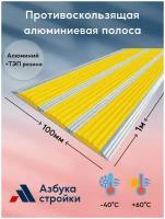 Противоскользящая алюминиевая полоса накладка на ступени с тремя вставками 100мм*1м