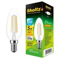 Лампа светодиодная энергосберегающая Sholtz 5Вт 220В C37 E14 2700К стекло филаментная (Шольц) FOC5002