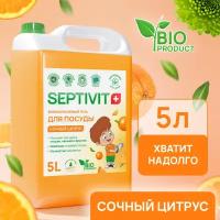 Средство для мытья посуды, овощей и фруктов SEPTIVIT Premium / Гель для мытья посуды Септивит / Моющее средство для посуды / Сочный цитрус 5л