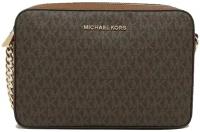 Сумка Michael Kors коричневая кроссбоди в монограмму с золотой фурнитурой Jet Set Large Printed Logo Crossbody Bag