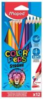 Карандаши цветные 12 цветов Maped Color'Peps Strong (L=208мм, D=8.6мм, 3гр, пластик) картон, европодвес (862712)