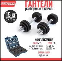 Набор чугунных гантелей ProRun 15 кг в кейсе