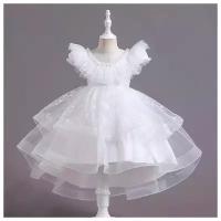 Праздничное платье для девочек белое из вискозы с подкладкой из хлопка (размер 100)