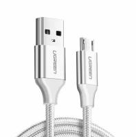 Кабель UGREEN US290 60151, USB-A 2.0 to Micro USB, 2A, в нейлоновой оплётке, 1m, White