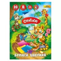 Цветная бумага Creativiki, A4, 16 л., 8 цв. 16 л