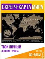 Карта мира со стираемым слоем / Скретч-карта в тубусе / Географическая / Подарок путешественнику