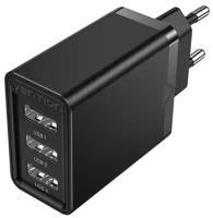 Vention зарядное устройство для телефона смартфона сетевое, адаптер питания портативный на 3 порта USB 2.4A, черный