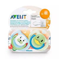 Пустышка силиконовая анатомическая Philips AVENT Classic SCF182/14 6-18 м, 2 шт., голубой/зеленый, 2 шт