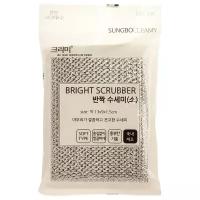 Корейская губка Sung Bo Cleamy Bright Scrubber для мытья посуды и кухонных поверхностей в серебристой плотной сетке средней жёсткости, 1 шт