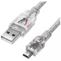 GCR Кабель 0.5m USB 2.0, AM/mini, прозрачный, 28/28 AWG, экран, армированный, морозостойкий