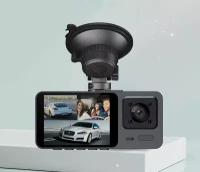 Автомобильный видеорегистратор 3 камеры, регистратор автомобильный на лобовое стекло GCL с выносной камерой заднего вида, датчик удара, Full HD 1080p