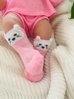 Носки детские, для новорожденных, комплект носков, розовые/бежевые, размер 0-6 месяцев, хлопок