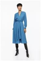 Плиссированное платье с завязывающимся поясом - синий - XS
