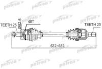 Полуось передний мост слева 25x637x52,5x25 ABS:48T KIA RIO [TC] 06 - MT Patron PDS0518