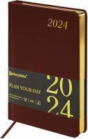 Ежедневник планинг датированный 2024 А5 138x213мм Brauberg Iguana, под кожу, коричневый, 114851