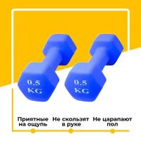 Шестиугольная гантель неопреновая 0,5 кг, синяя, 2 шт