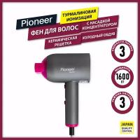 Фен для волос Pioneer HD-1600 с 3 режимам скоростями воздушного потока и 3 режимами нагрева, керамическая решетка с турмалиновым напылением, 1600 Вт