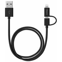 Дата-кабель USB 2 В 1: 8-PIN для APPLE, MICRO USB, 1.2М, черный, DEPPA DEPPA 72204 Deppa 72204