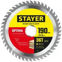 Пильный диск по дереву STAYER Optima 190x20/16 мм, 36Т, оптимальный рез 3681-190-20-36_z01