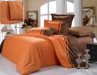 Семейное постельное белье сатин однотонное оранжевое с коричневым
