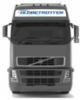 Наклейка Globetrotter (Глобетроттер) для автомобиля Volvo серии FH (Вольво) на стекло крыши кабины чёрная