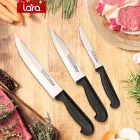 LR05-46 LARA Набор ножей 3 предмета: Поварской, Универс., Для овощей. пластик. чёрная ручка(блистер)