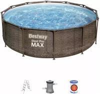 Бассейн каркасный круглый с фильтр-насосом Bestway 56709 Steel Pro Max 366х100 см Ротанг 9150л / Бассейн бествей семейный для дачи с жестким бортом