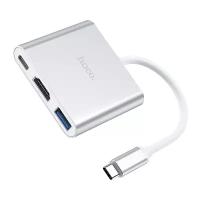 Переходник/адаптер Hoco HB14 Easy use USB-C на USB3.0 + HDMI + PD, 0.15 м, 1 шт., серебристый